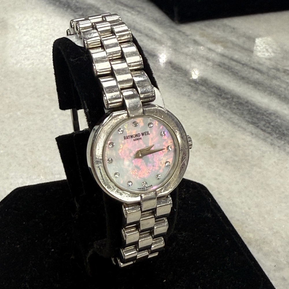 Raymond Weil Silver Watch with Iridescent Dial